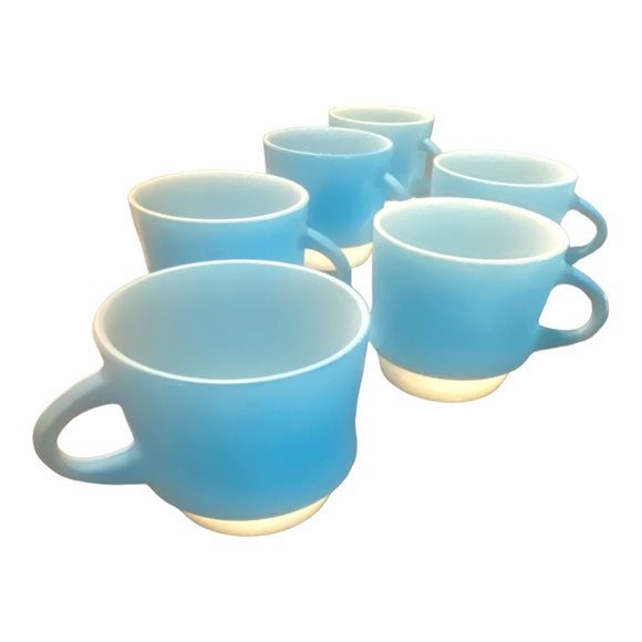 Vintage 6 piece fire king by anchor hocking blue mosaic stacking cups - Picture 11 of 14